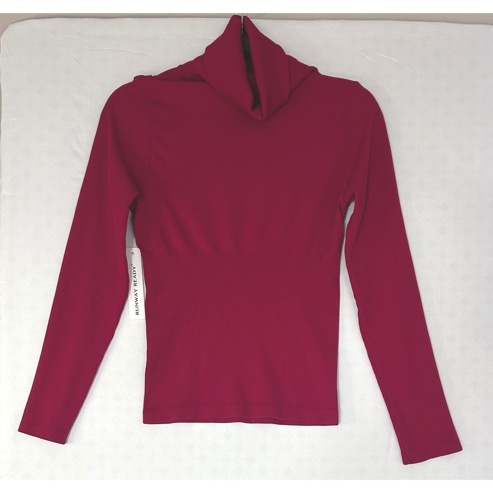 Runway Ready Womens Ribbed Turtleneck Top Berry Red Long Sleeve 29838B/JR M/L